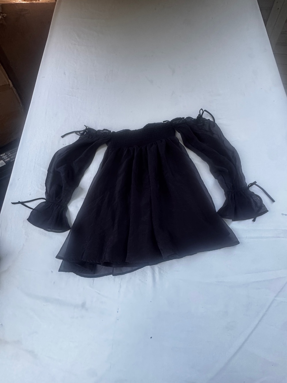 Forever Off-Shoulder Black Chiffon Mini dress Sabrina Carpenter girls  size XS